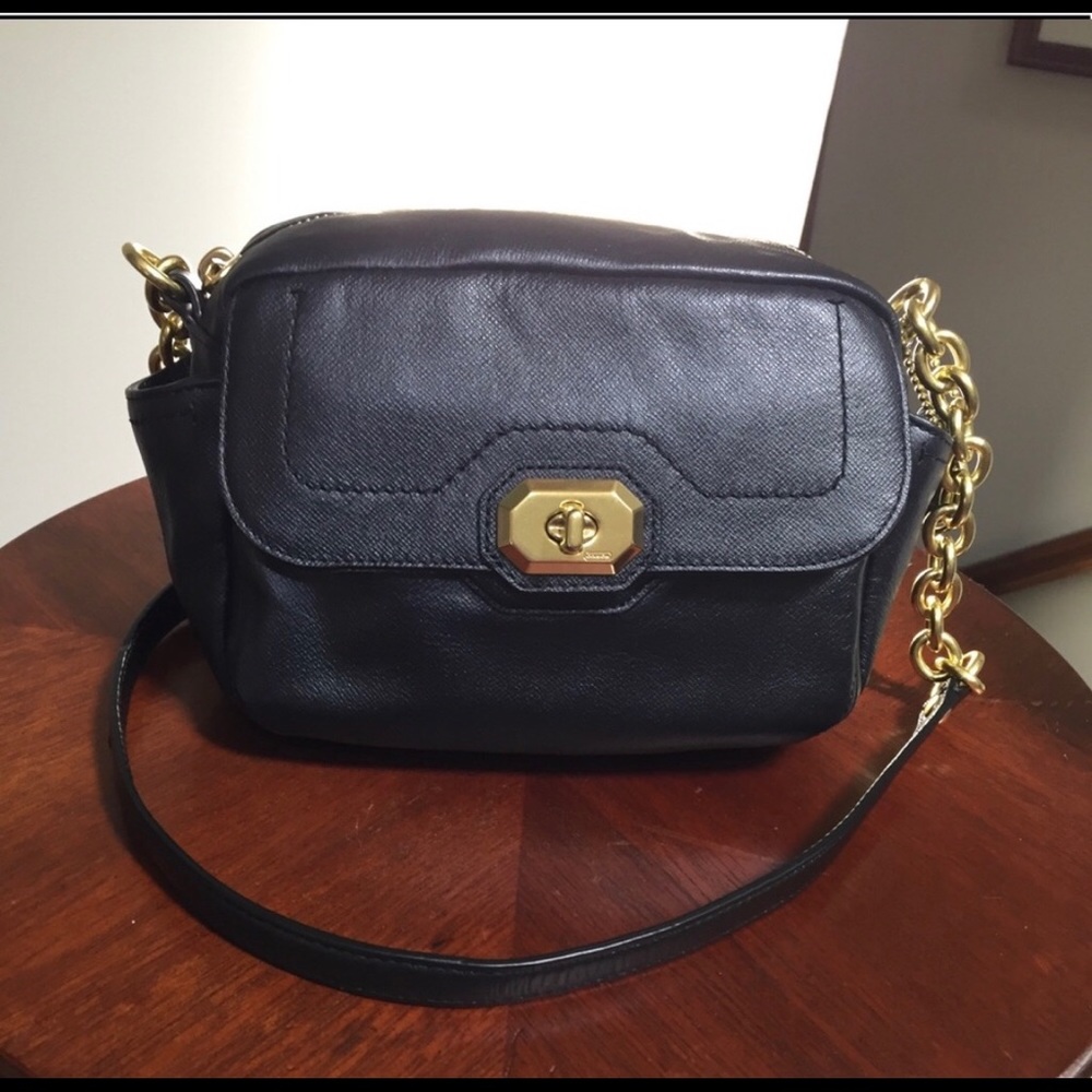 Authentic black leather coach camera bag